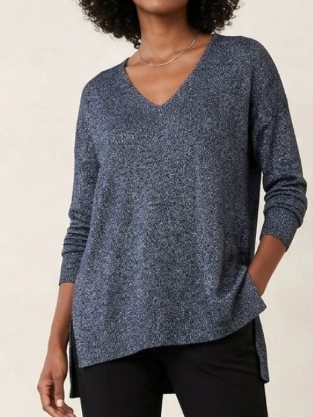 INC International Concepts Metallic V-Neck Long Sleeve Sweater Sz XL NWT